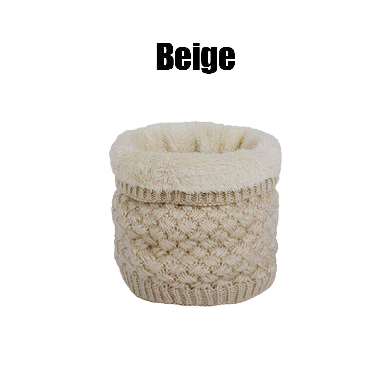 Unisex Knitted Neck Warmer Tube with Thermal Fleece Lining - Beige