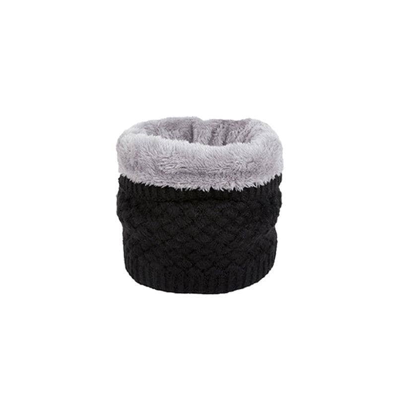Unisex Knitted Neck Warmer Tube with Thermal Fleece Lining - Black