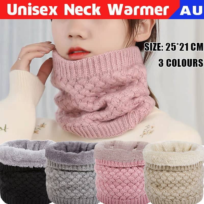 Unisex Knitted Neck Warmer Tube with Thermal Fleece Lining - Grey - view 2