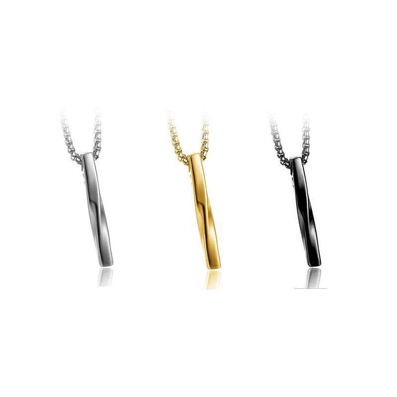 Unisex Twisted Bar Pendant Necklace, Stainless Steel - Black - view 3