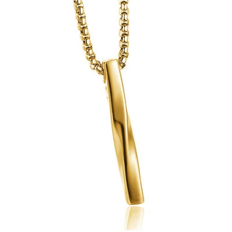 Unisex Twisted Bar Pendant Necklace, Stainless Steel - Gold