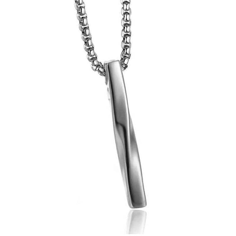 Unisex Twisted Bar Pendant Necklace, Stainless Steel - Silver