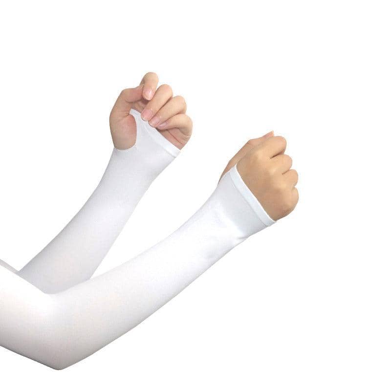 Unisex UV Protection Cooling Arm Sleeves with Thumb Hole - White