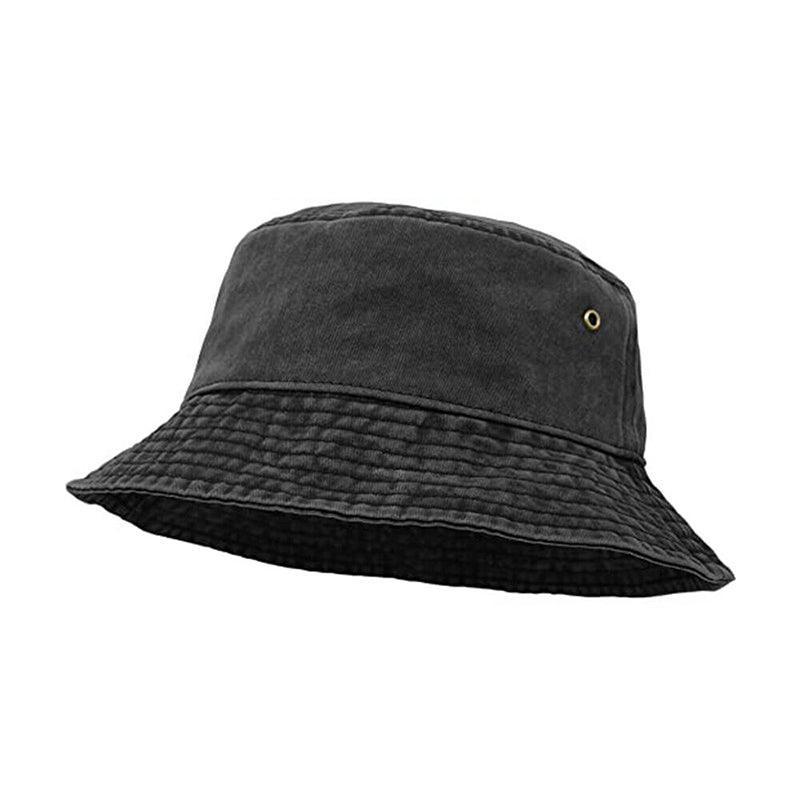 Unisex Washed Cotton Bucket Hat for Camping and Fishing - Black