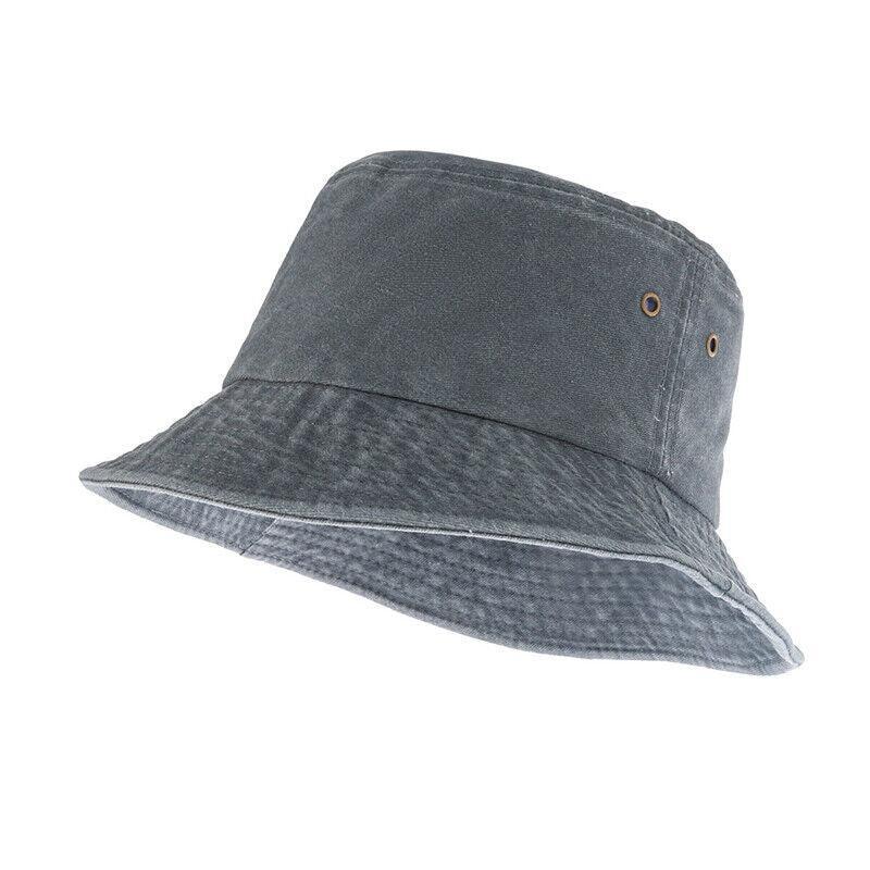 Unisex Washed Cotton Bucket Hat for Camping and Fishing - Charcoal Grey
