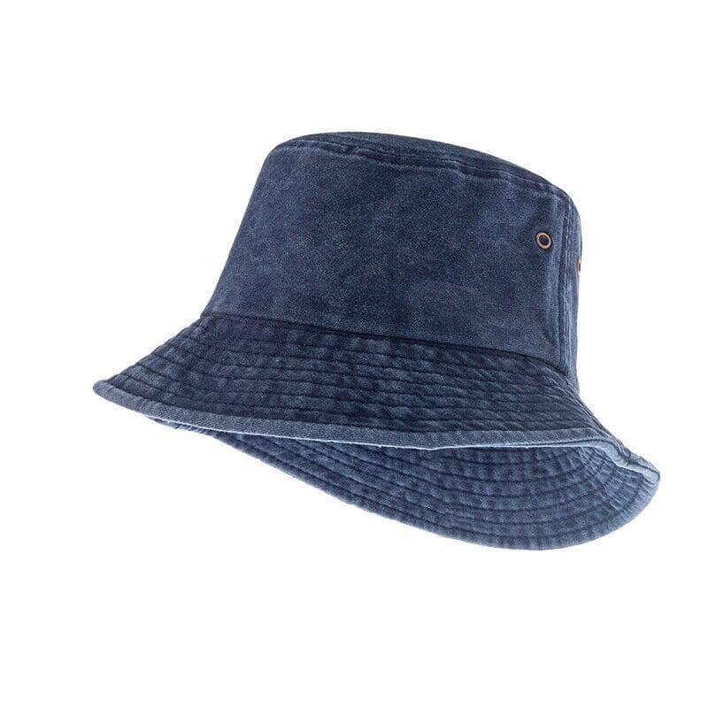 Unisex Washed Cotton Bucket Hat for Camping and Fishing - Denim Blue