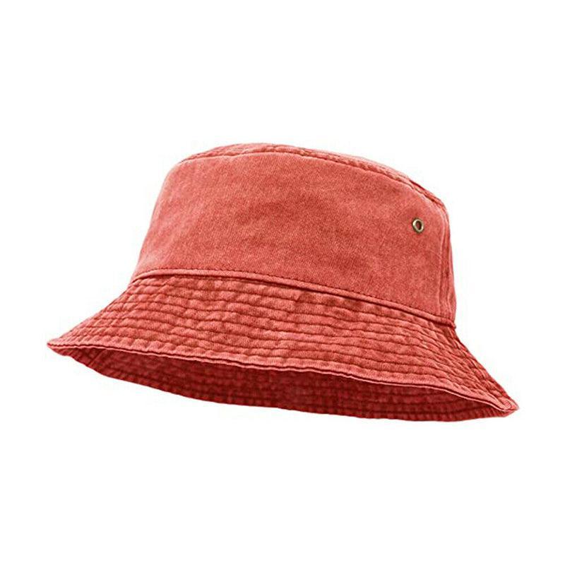 Unisex Washed Cotton Bucket Hat for Camping and Fishing - Rust Orange