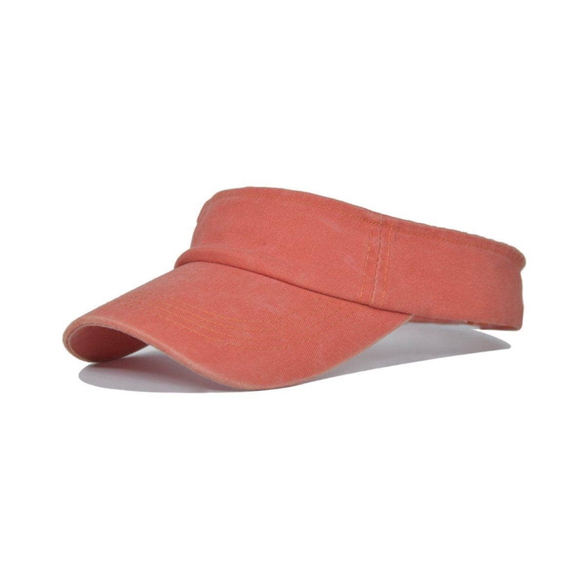 Unisex Washed Denim Sun Visor Cap - Coral Orange