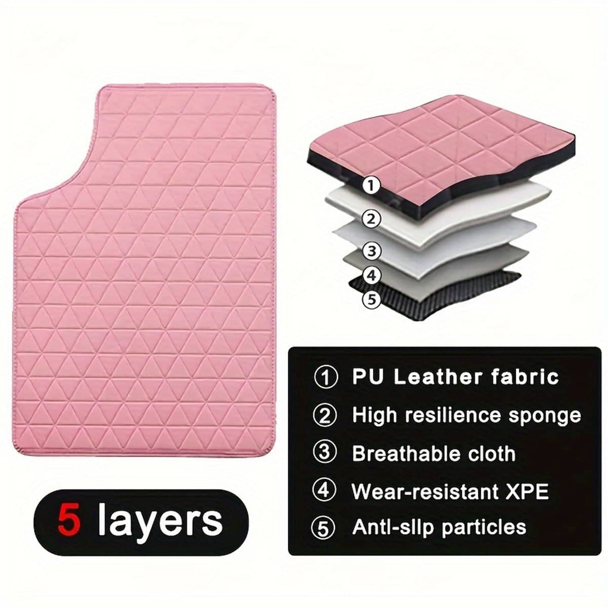 Universal Car Floor Mat Set of 5, Pink PVC Leather Front and Rear Protection - view 4
