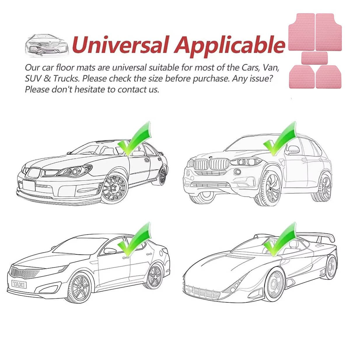 Universal Car Floor Mat Set of 5, Pink PVC Leather Front and Rear Protection - view 5