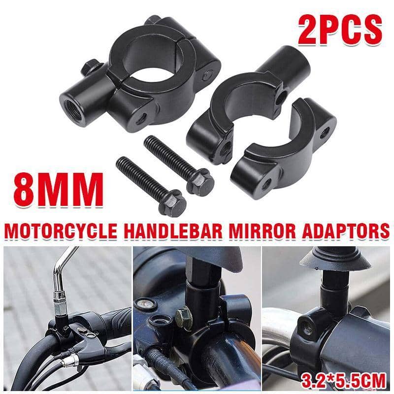 Universal Motorcycle Handlebar Mirror Mount Adaptor Clamp, 8mm Thread