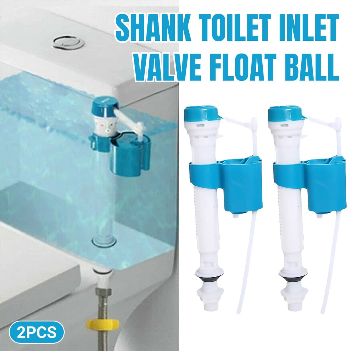 Universal Toilet Cistern Inlet Float Valve, Pack of 2, Blue and White Press Type Fill Valve