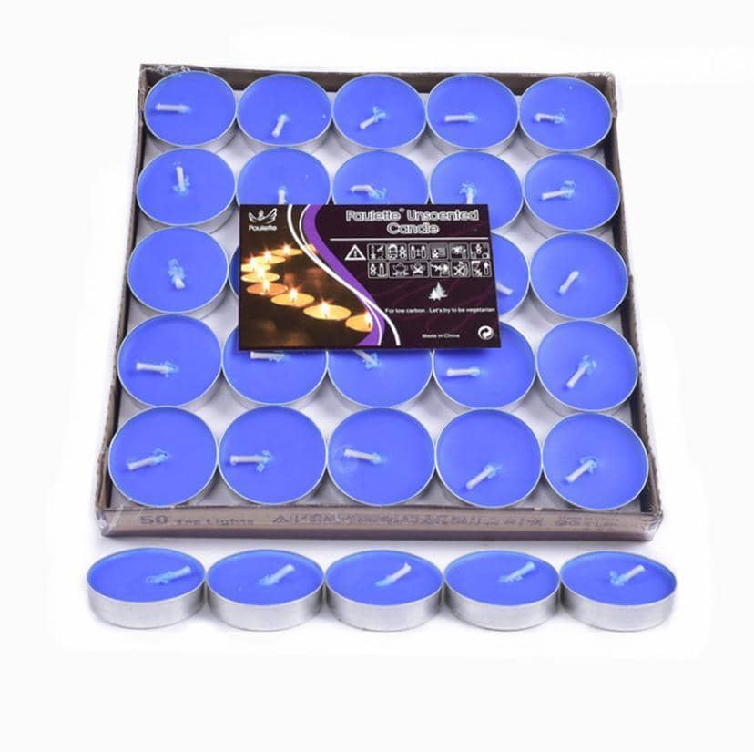 Unscented Tealight Candles for Weddings and Parties - Blue, 2 Hour Burn, Pack of 10