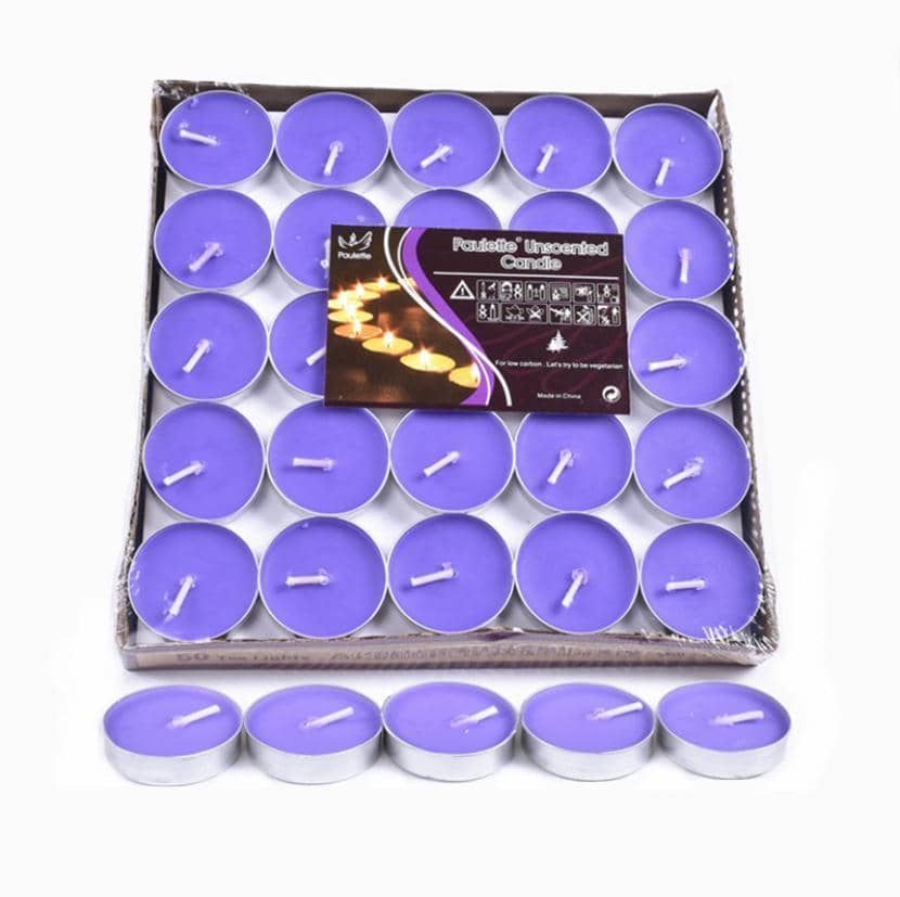 Unscented Tealight Candles for Weddings and Parties - Purple, 2 Hour Burn, Pack of 10