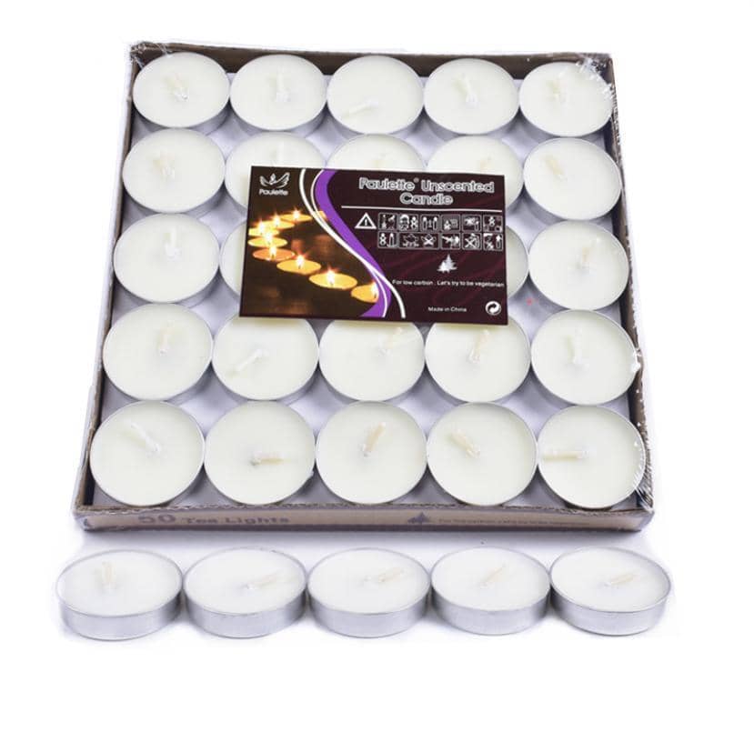 Unscented Tealight Candles for Weddings and Parties - White, 2 Hour Burn, Pack of 10