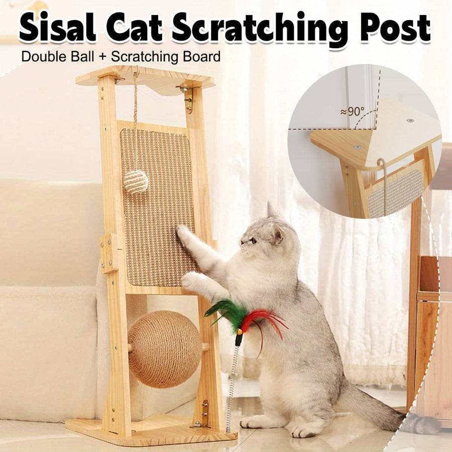 Upright Sisal Cat Scratching Post with Hanging Ball, Scratch Board and Feather Toy
