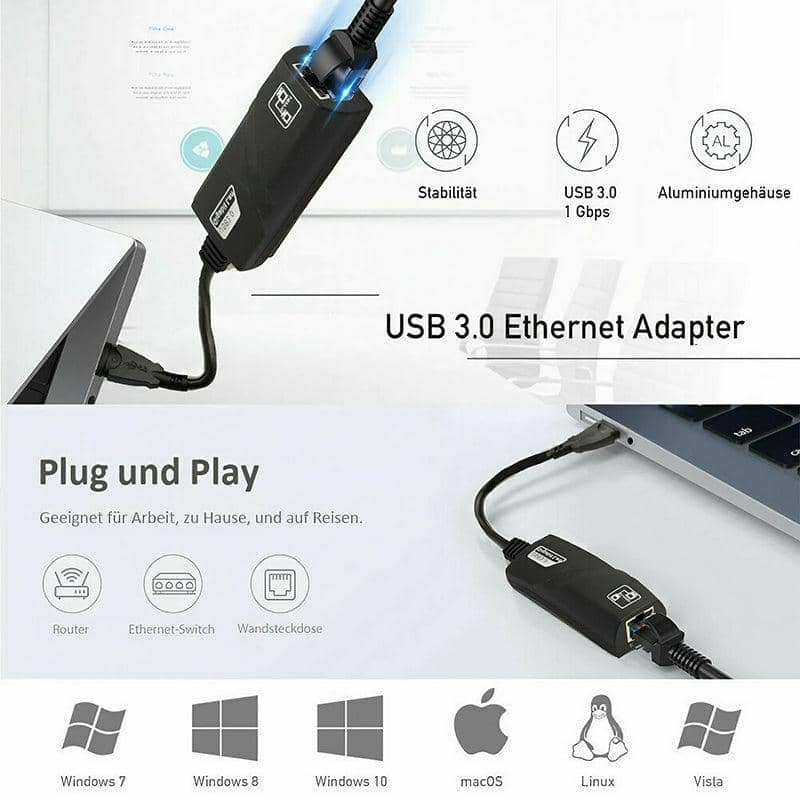 USB 3.0 to RJ45 Gigabit Ethernet Adapter, 1000 Mbps for PC, Laptop, Mac and Chromebook - view 5
