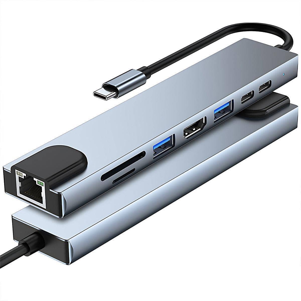USB-C Hub Adapter, 8-In-1 - Silver Grey