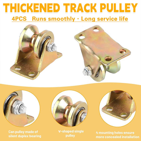 V-Type Track Guide Wheel with Bracket Pulley, Cold Rolled Steel, Pack of 4