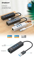 Simplecom CHN420 Aluminium 3 Port SuperSpeed USB HUB with Gigabit Ethernet Adapter Black - SuperSaverAU - view 3