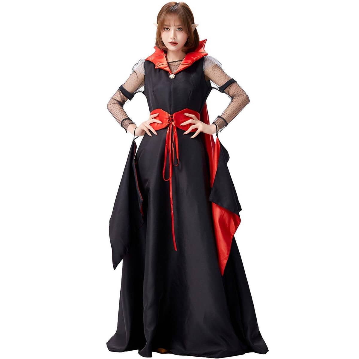 Vampire Queen Halloween Costume Gown, Black and Red - Size L (Bust 94 cm)