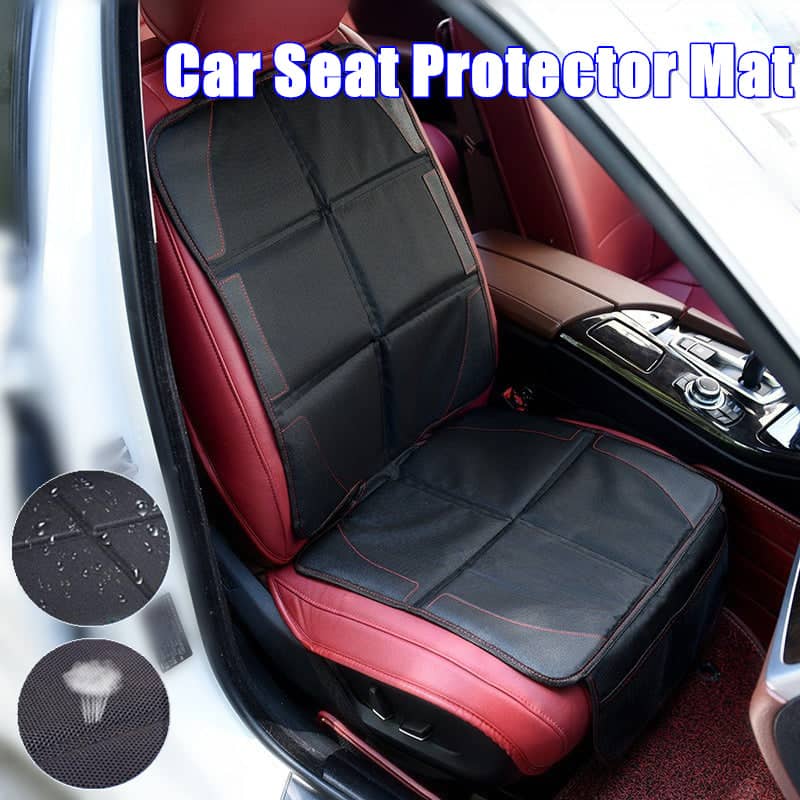 Vehicle Seat Protector Mat with Mesh Storage Pockets - Black with Red Stitching