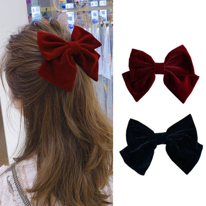 Velvet Bow Hair Clip Barrette for Women - Black - view 5