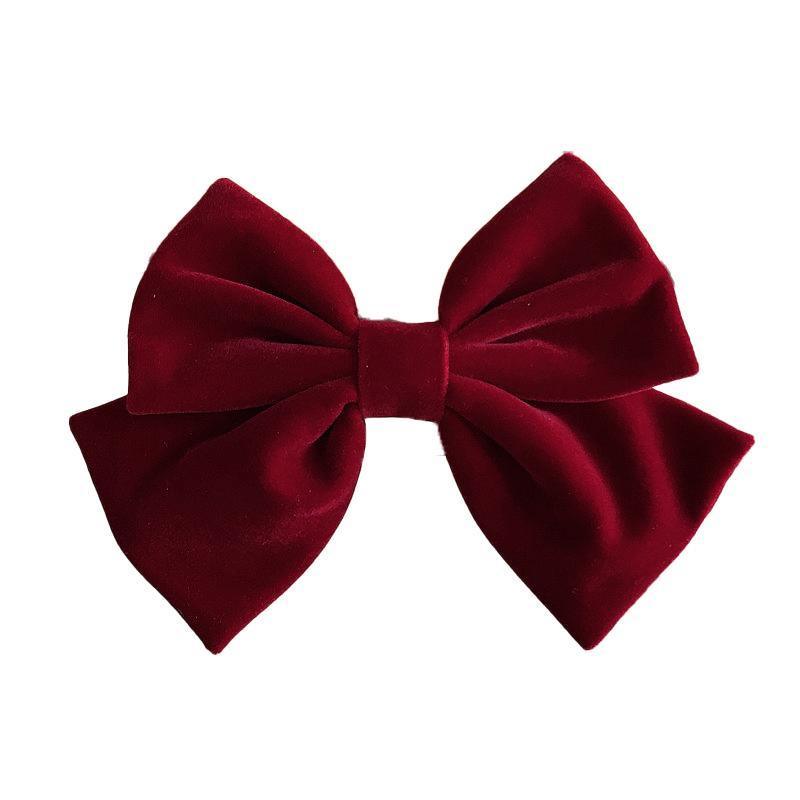 Velvet Bow Hair Clip Barrette for Women - Wine Red