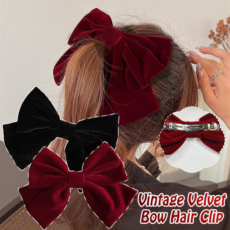 Velvet Bow Hair Clip Barrette for Women - Wine Red - view 2