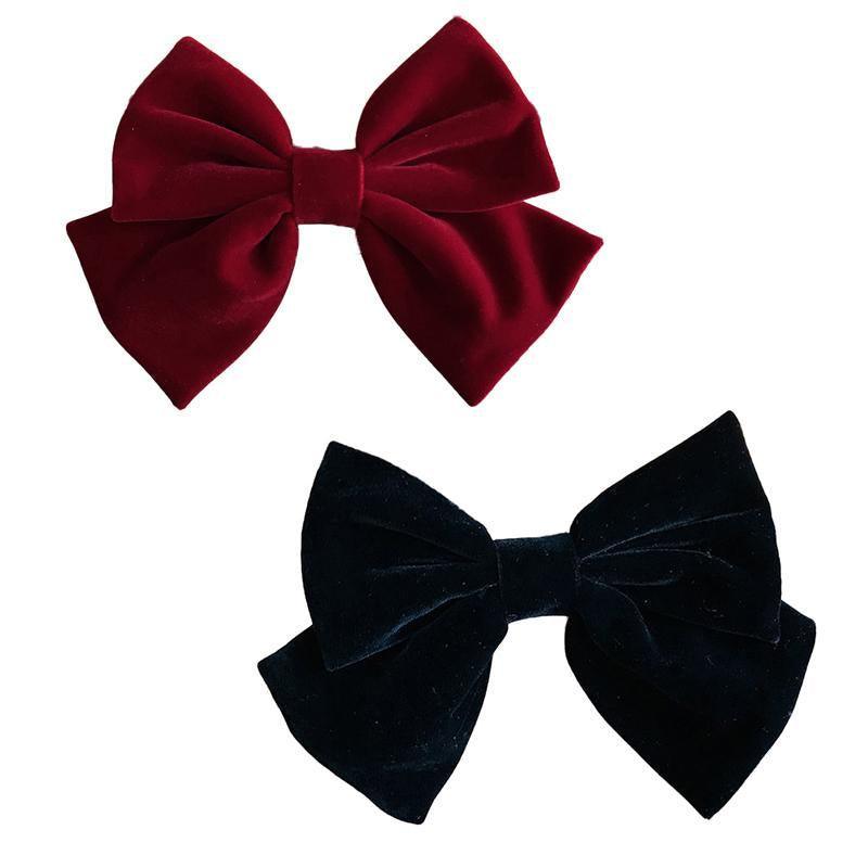 Velvet Bow Hair Clip Barrette for Women - Wine Red - view 3