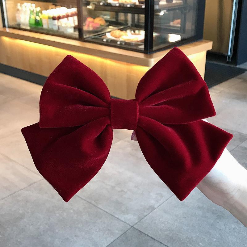 Velvet Bow Hair Clip Barrette for Women - Wine Red - view 4
