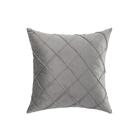 Velvet Cushion Cover with Pleated Diamond Pattern, 45 x 45 cm - Grey
