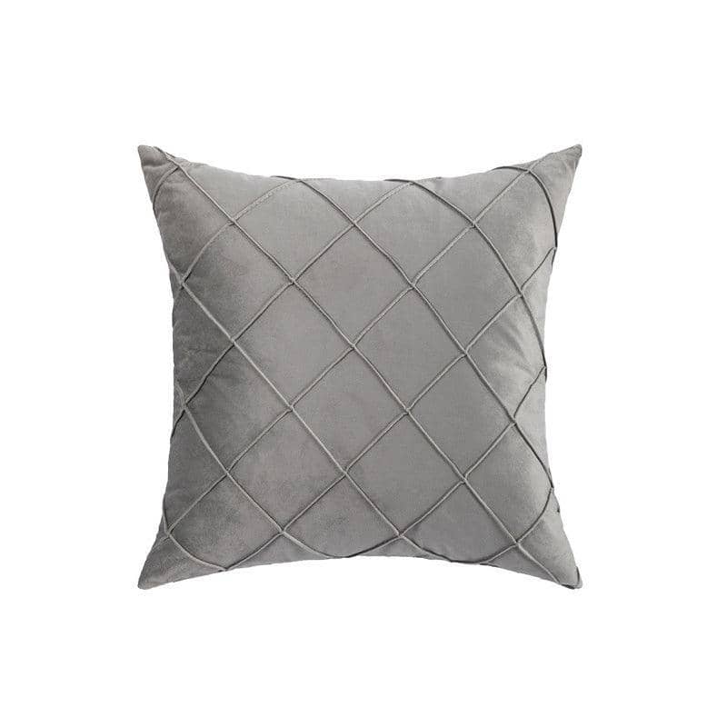 Velvet Cushion Cover with Pleated Diamond Pattern, 45 x 45 cm - Grey