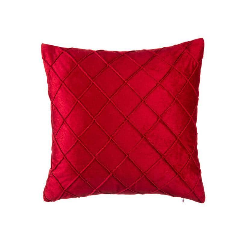 Velvet Cushion Cover with Pleated Diamond Pattern, 45 x 45 cm - Red