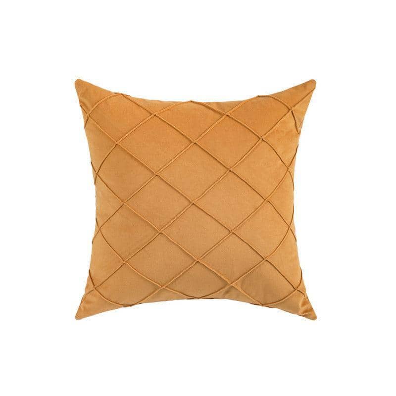 Velvet Cushion Cover with Pleated Diamond Pattern, 45 x 45 cm - Yellow