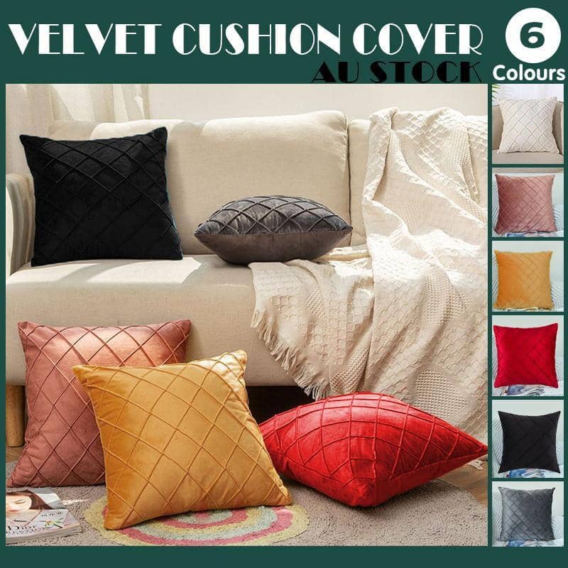 Velvet Cushion Cover with Pleated Diamond Pattern, 45 x 45 cm - Yellow - view 2