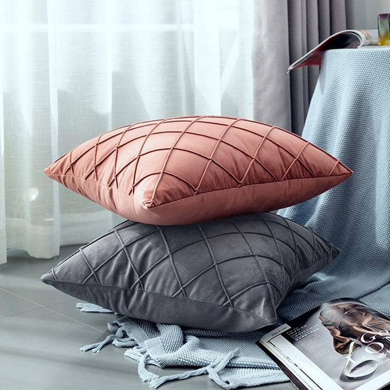 Velvet Cushion Cover with Pleated Diamond Pattern, 45 x 45 cm - Yellow - view 5