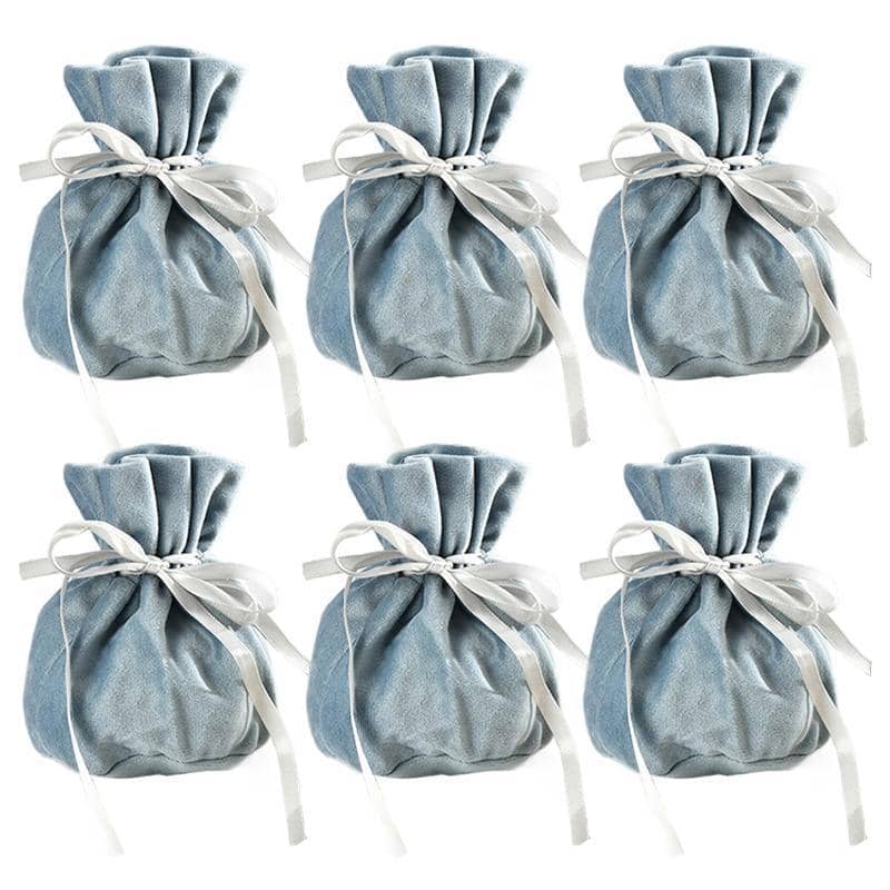 Velvet Drawstring Jewellery Gift Bags 9 x 12 cm - Blue, Pack of 6