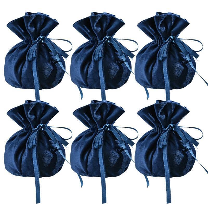 Velvet Drawstring Jewellery Gift Bags 9 x 12 cm - Dark Blue, Pack of 6