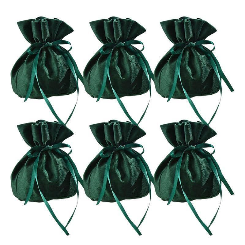 Velvet Drawstring Jewellery Gift Bags 9 x 12 cm - Dark Green, Pack of 6