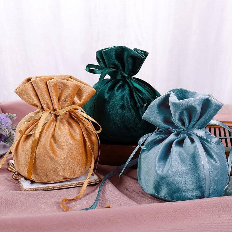 Velvet Drawstring Jewellery Gift Bags 9 x 12 cm - Yellow, Pack of 6 - view 3