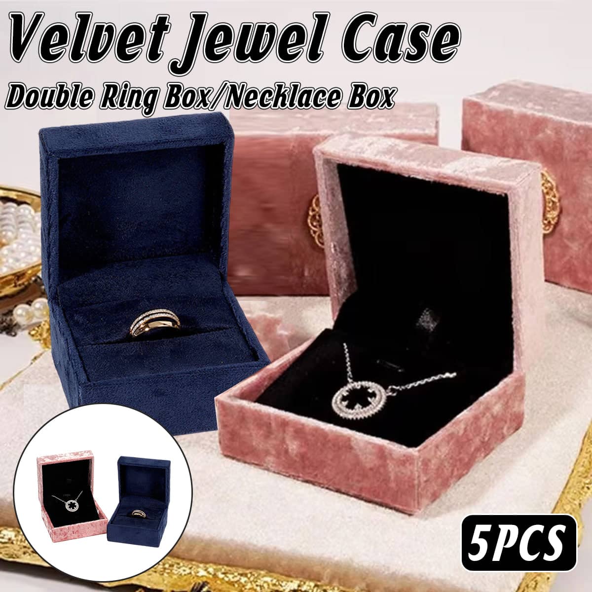 Velvet Jewellery Boxes, Pink Cameo, Pack of 5 - Ring - view 2