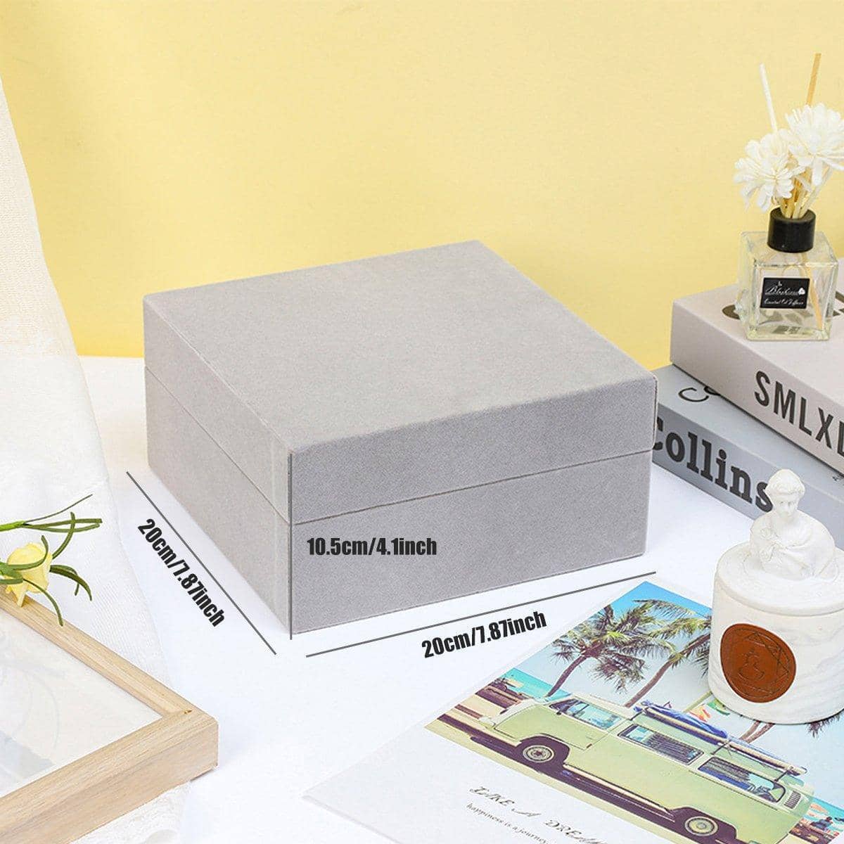 Velvet Wooden Jewellery Box, 20 x 20 x 10.5 cm - Grey - view 4