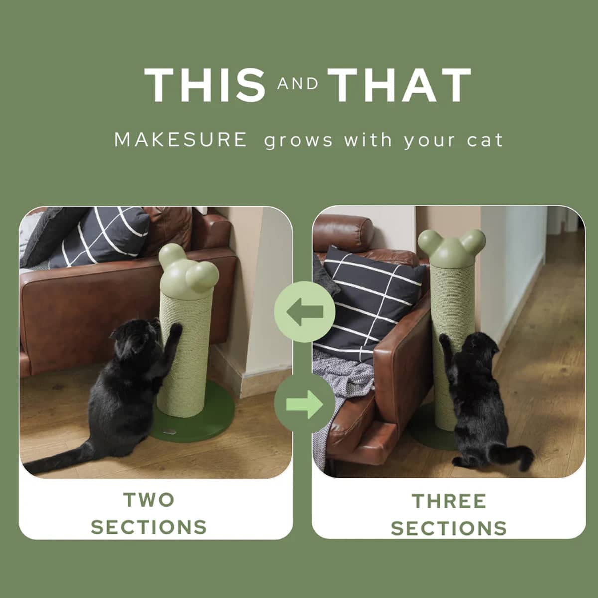 Vertical Cat Scratching Post Modular Tower with Replaceable Sleeve - Green and White - view 5