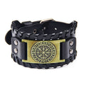 Viking Compass PU Leather Bracelet - Black and Bronze