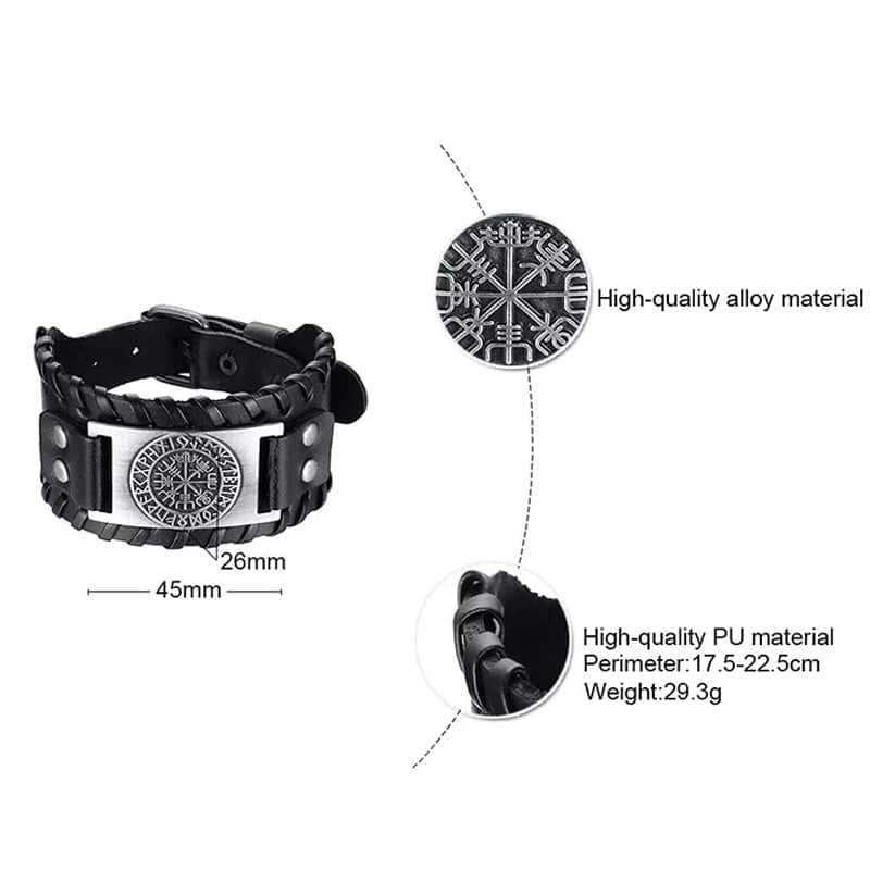 Viking Compass PU Leather Bracelet - Black and Bronze - view 4
