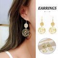 Vintage Acrylic Round Pendant Drop Earrings with Gold Flakes for Women