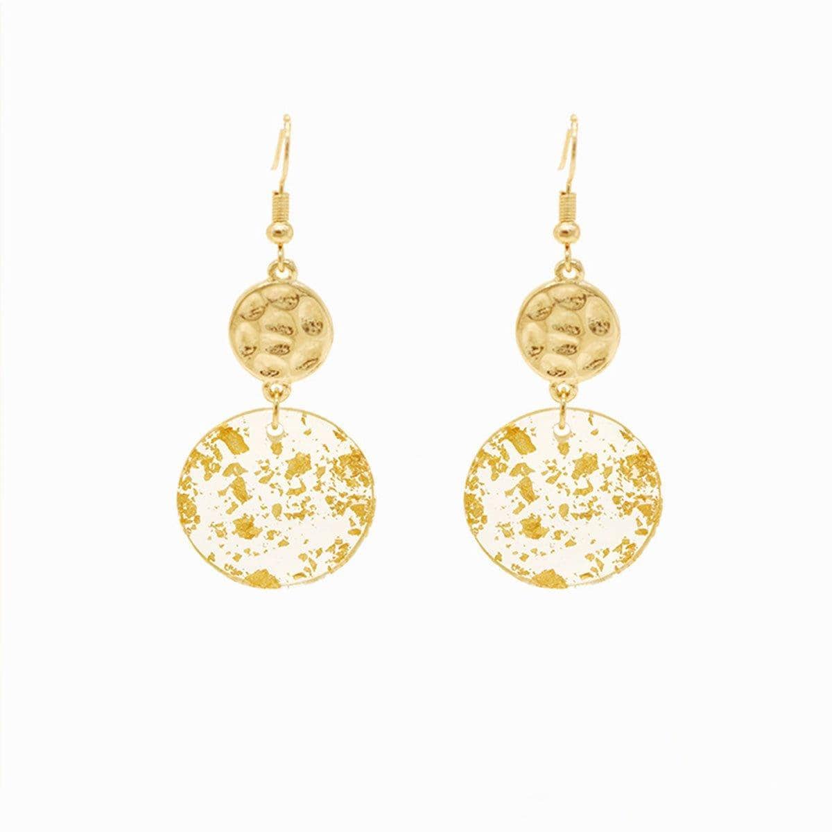 Vintage Acrylic Round Pendant Drop Earrings with Gold Flakes for Women - view 2