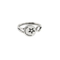 Vintage Adjustable Open Ring for Women - Disc and Star Design, Silver-Tone