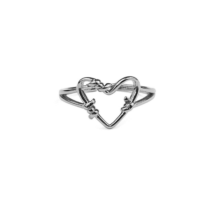 Vintage Adjustable Open Ring for Women - Hollow Heart Design, Silver-Tone